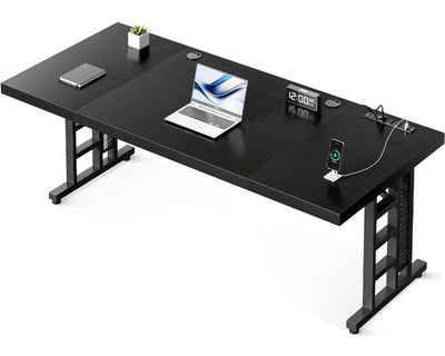 Coleshome 78 Inch Executive Desk with USB Ports, Large Computer Desk with Extra Thick, Long Mordern Office Desk, Workstation Business Furniture for Home Office, Black