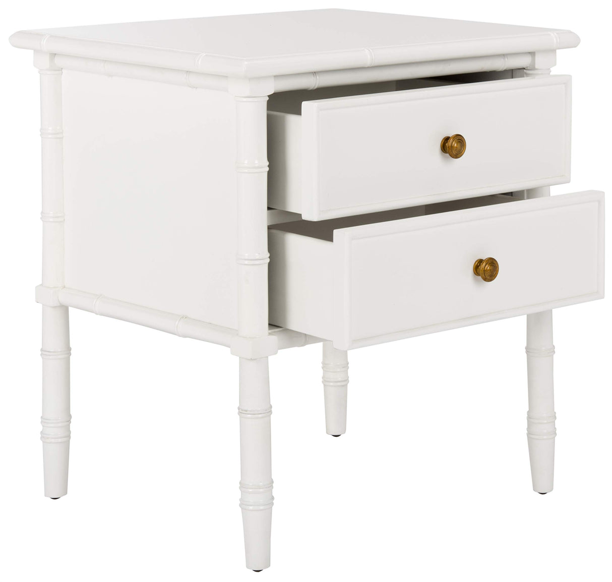 Safavieh Home Collection Mina Modern Coastal 2 Drawer 25" Bamboo Nightstand, White Safavieh