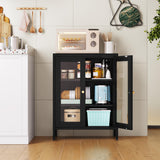 Bevivog Bathroom Floor Cabinet with Glass Doors Small Metal Storage Cabinet FreeStanding Metal Accent Cabinets with Two Door Storage Shelves, Locker Display Cabinet for Home Office Living Room Bevivog