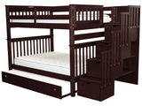 Bedz King Stairway Bunk Beds Full Over Full with 4 Drawers in The Steps and a Twin Trundle, Dark Cherry Bedz King