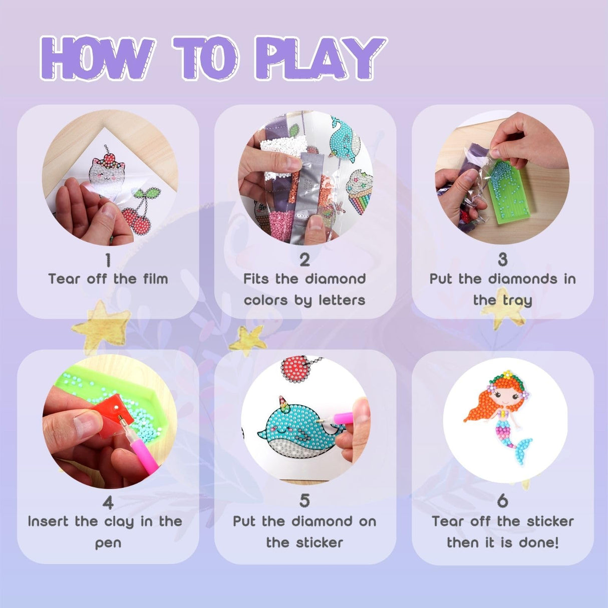 Cymbana Painting Diamond Kits for Kids 18 Pcs Princess and Their Buddy Gem Art Sticker for Kids Ages 6-8 8-12 Contains Unicorn, Mermaid Cymbana