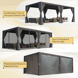 MELLCOM Louvered Pergola 12x24, Aluminum Pergola with Adjustable Louvered Roof, Outdoor Pergola with Waterproof Curtains and Nets, Dark Grey MELLCOM