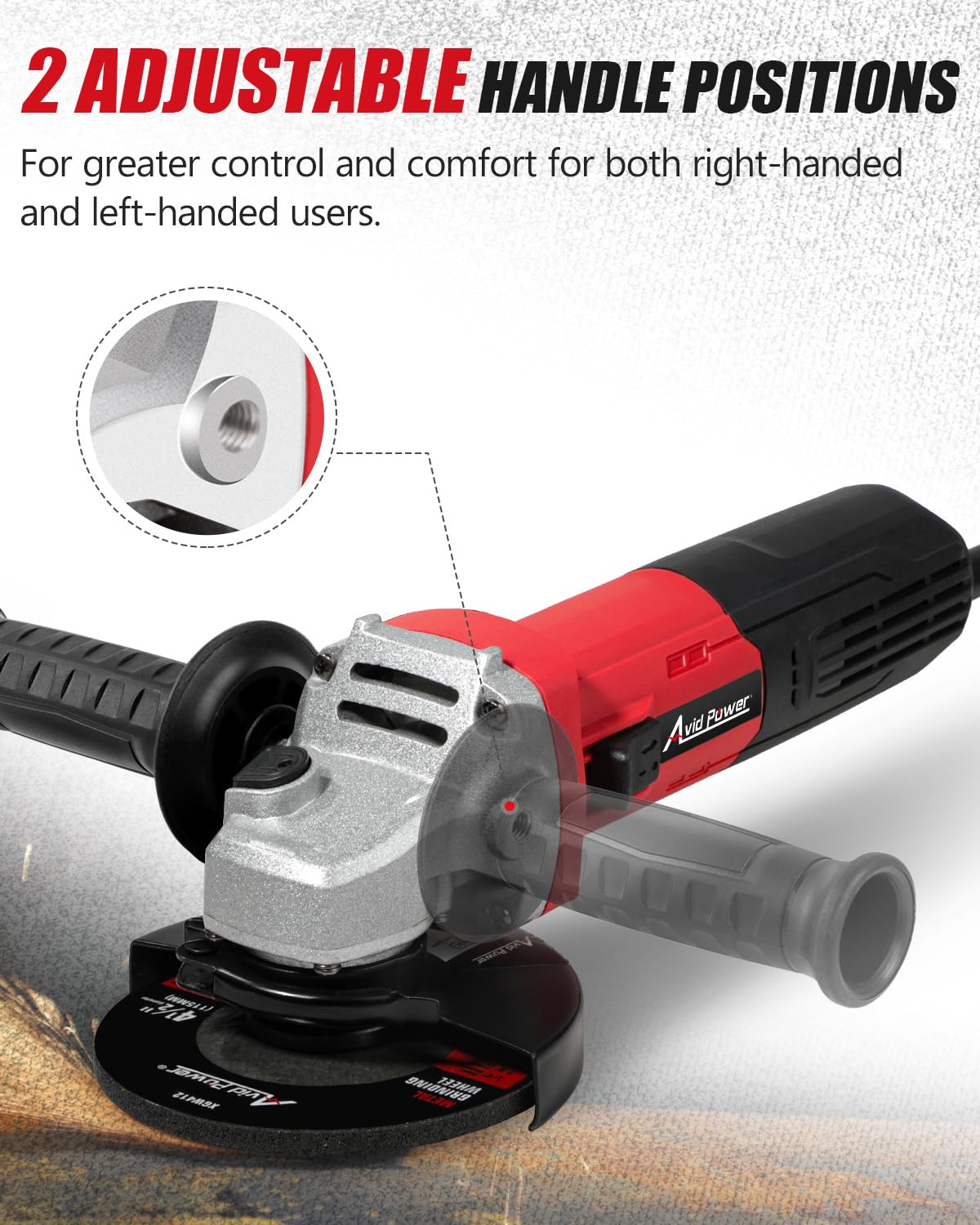 AVID POWER Angle Grinder, 7.5-Amp 4-1/2 inch Electric Grinder Power Tools with Grinding and Cutting Wheels, Flap Disc and Auxiliary Handle for Cutting, Grinding, Polishing and Rust Removal - Red AVID POWER