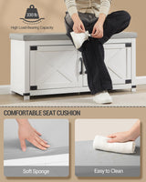 Hzuaneri Shoe Storage Bench, 2 Tier Shoe Bench with Padded Seat Cushion & 2 Barn Doors, Entryway Bench with Adjustable Shelf, Farmhouse Shoe Cabinet for Living Room, Bedroom, White SB26603GY Hzuaneri