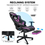 HOFFREE Gaming Chair with Bluetooth Speakers and Led Lights Massage Vide Game Chairs with Footrest Reclining Computer Gamer Chair Purple and Black HOFFREE