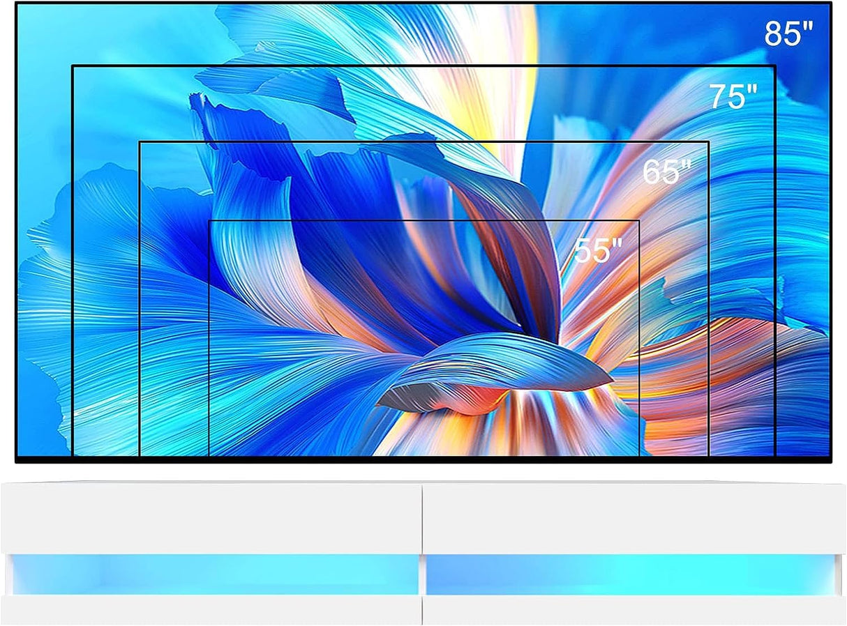 St.Mandyu Floating TV Stand for TVs Up to 85 inch,71'' Modern Entertainment Center with LED Lights and Power Outlets,Wall Mounted Media Console Hanging TV Shelf(White) St.Mandyu