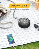 Retractable Power Strip Extension Cord Reel with USB C PD 20W, Flat Plug Travel Power Strip Surge Protection with 5 AC 3 USB Ports, 10FT Travel Extension Cord Portable Outlet, Black Grey Kungfuking