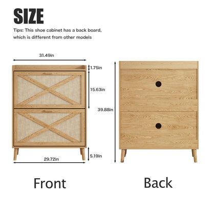 Maupvit Shoe Cabinet with 2 Flip Drawers, Freestanding Shoe Cabinet Organizer with Wood Legs, Shoes Storage Cabinet for Entryway, Narrow Shoe Rack Cabinet, Rattan - WoodArtSupply