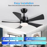 42 inch Ceiling Fans with Lights, Modern Black Ceiling Fan with Remote Control App, DC Motor Quiet, 3CCT Dimmable Memory, Led Sloped Flat Ceiling Fan with Light for Bedroom Indoor&Outdoor Patio BayDay