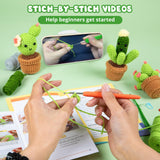 HTVRONT Crochet Kit for Beginners - Complete Crochet Kits with Stitch by Stitch Video Tutorial, Beginner Crochet Kit for Adults Kids Gift - Starter Easy Learn to Crochet Succulent Plants Family HTVRONT
