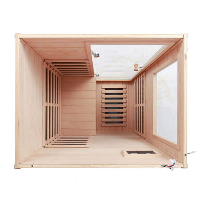 Xmatch Far Infrared Wooden Sauna Room, 1-Person Size Left Bench, with 1050W, 6 Heating Plates, 10-15 Minutes Pre-Warm up