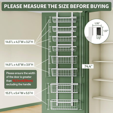 Eastherry Over The Door Organizer，8-Tier Over The Door Pantry Organizer with Adjustable Baskets，Metal Hanging Pantry Organizers and Storage for Kitchen, Back of Door Seasoning Rack (White) Eastherry