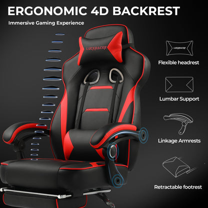 GTPLAYER Gaming Chair with Footrest, Big and Tall Game Chair 350lb Racing Style Computer Chair, Ergonomic Executive Office Chair High Back with Lumbar Support and Recliner, Red