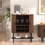 Coffee Bar Cabinet with Storage, Fluted Wine Cabinet with Sliding Doors, Glass Holder and Wine Rack, Buffet Sideboard Cabinet Liquor Cabinet for Kitchen, Dining Room, Living Room, Walnut FiveWillowise