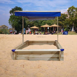 Kids Wooden Sandbox with Cover, Large Outdoor Sandbox with Canopy Height Adjustable, Sand Pit for Backyard Play, Wooden Sand Box for Kids Ages 4-8, Great for Children Boys Girls. AOCOROE