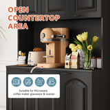 PHOYAL Kitchen Pantry, Kitchen Hutch Cabinet, Farmhouse Storage Cabinet Large Kitchen Pantry Storage Cabinet 71” Pantry Cabinet with 6 Doors and 1 Drawer for Kitchen Dining Room, Black PHOYAL