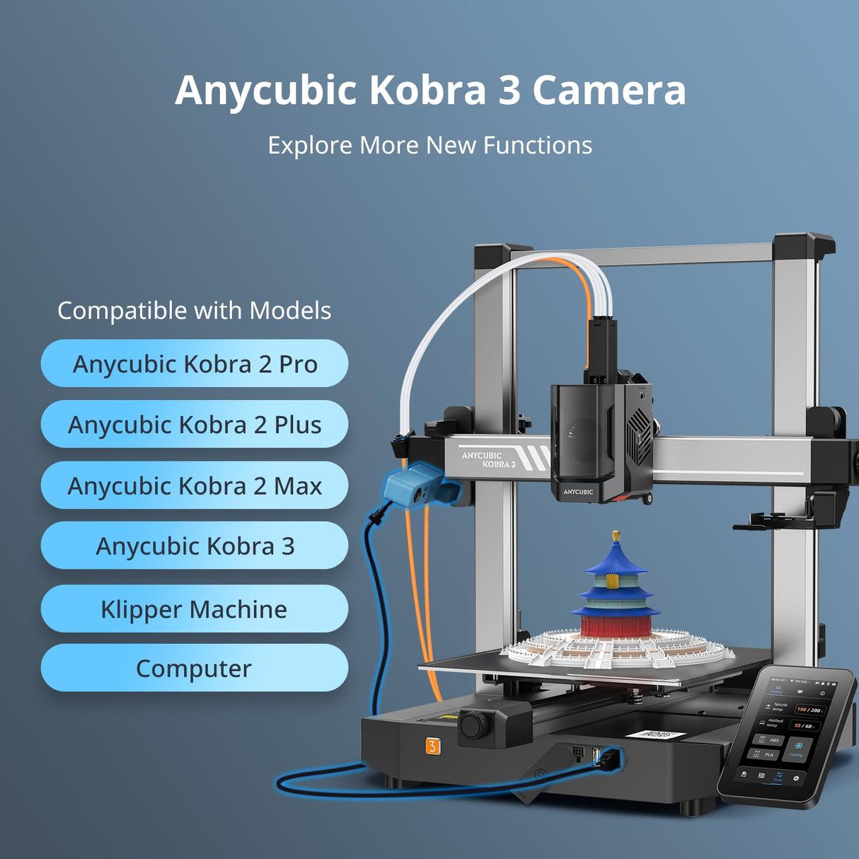 Anycubic Kobra 3 3D Printer Camera, Real-Time and Remote Monitoring, Ultra Clear Resolution, Easy to Assemble and DIY Frame, Compatible with Kobra 3/ Kobra 2 Pro/Plus/Max/Klipper Printer/Computer ANYCUBIC