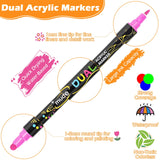 Acrylic Paint Pens Acrylic Paint Markers Set: 24 Dual Tip Acrylic Markers Wood Rock Painting Kit Wine Glass Fabric Permanent Clothes Plastic Canvas Ceramic Scrapbook Fine Gel Arts Crafts Supplies Kids Muchcute