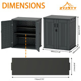 Outdoor Storage Cabinet with 2 Shelves, Waterproof Resin Horizontal Tool Shed, Lockable 15 cuft. Storage Shed for Patio, Garden, Yard, Grey ZYJOYY