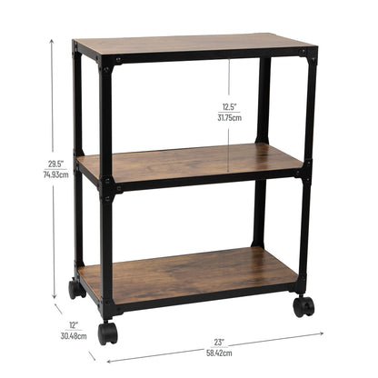 Mind Reader Bar Cart, Rolling Cart, Microwave Stand, 3-Tier, Coffee Cart, Kitchen, Wood/Metal, 23"L x 12"W x 29.5"H, Brown