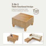 MIXPATIO Wicker Outdoor Patio Furniture Set 3 Pieces Patio Chaise Longue Conversation Set, Rattan L-Shaped Sofa Couch with Acacia Wood Coffee Table for Deck Porch and Garden MIXPATIO