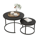 Small Coffee Table Set of 2,Round Coffee Table End Tables for Living Room,Modern Black Coffee Table Nesting Tables,Farmhouse Wood Coffee Table with Metal Frame/Easy Assembly,Stacking Side Tables HOJINLINERO