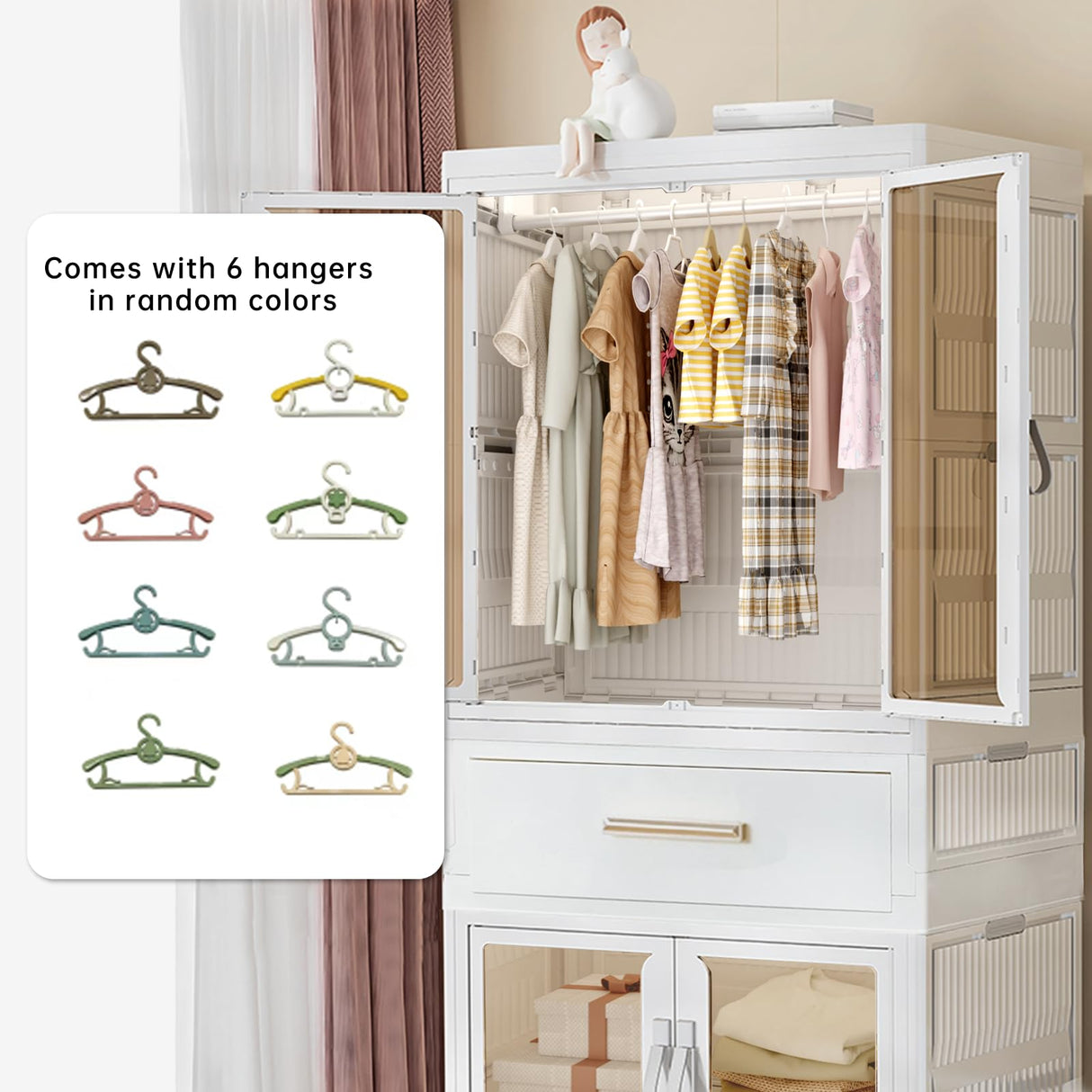 MU TU HD Large Portable Kids Closet Children's Armoire Adults Clothes Wardrobe Closet with Drawers and Doors, Collapsible Baby Costume Storage Organizer Kids Dress Up Storage Cabinet with Hanging MU TU HD