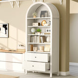GOODONE 71" Tall Arched Bookcase - Arched Bookshelf with 2 Drawers & Adjustable Shelves, Tall Arched Storage Cabinet for Living Room, Kitchen，Home Office（White） GOODONE