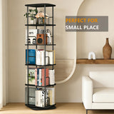 Lauxery 5 Tier Rotating Bookshelf, 360° Spinning Bookshelf Tower,Space Saving Floor Standing Corner Storage Organizer for Small Spaces, Square Revolving Bookcase for Home Office Living Room, Black Lauxery