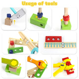 TONZE Kids Tool Set Wooden Toddler Tools Montessori Toys for 3 4 Year Olds, 34 PCS Educational STEM Construction Toys Pretend Play Toddler Tool Set Birthday Gift for Age 3-4 Boys & Girls TONZE