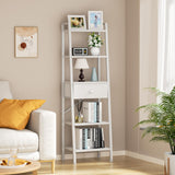 Furologee 5 Tier Bookshelf, Ladder Shelf with Drawer, Tall and Narrow Bookcase, Storage Shelves Organizer,Industrial Display Standing Units for Bathroom,Kitchen,Bedroom,Living Room,White Furologee