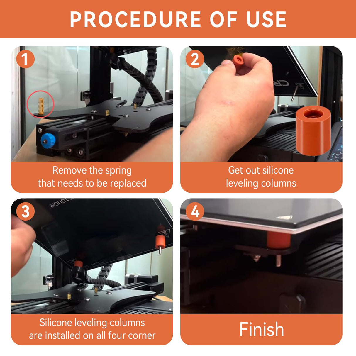 Agatige 12PCS 3D Printer Heat Bed Leveling Parts, 16mm 3D Printer Leveling Column Silicone Buffer 3D Printer Heat Bed Leveling Parts Leveling Spring Replacement Part for 3D printer Ender 3 / CR6-SE Agatige