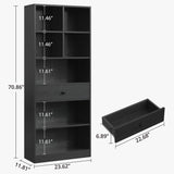 IRONCK Bookcase and Bookshelves, 70" Tall Bookshelf Floor Standing 6 Tiers Display Storage Shelves, Book Shelf with Drawers for Home Office, Living Room, Bedroom, Library, Black IRONCK