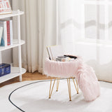 Mxfurhawa Faux Fur Storage Ottoman Round Furry Vanity Stool Marble Grain Tray Coffee Table Compact Footrest Stool with 4 Metal Legs Soft Makeup Seat Foot Stools for Living Room Bedroom Entryway Pink Mxfurhawa