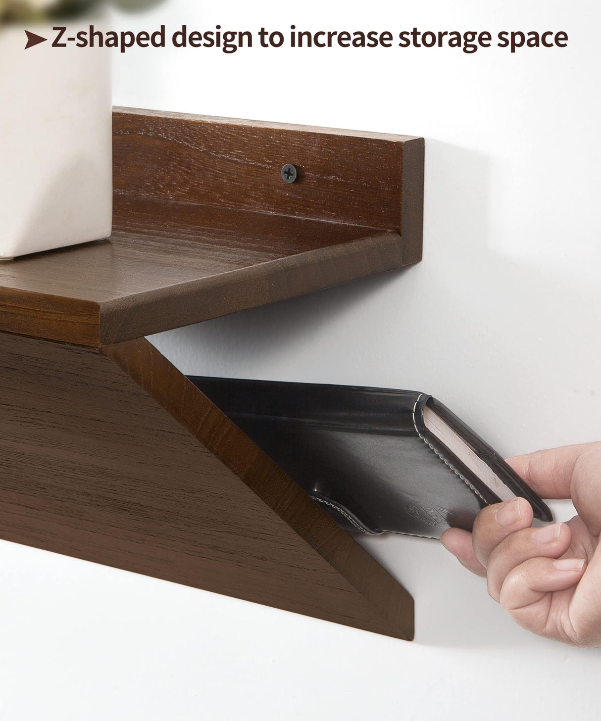 Sivapleso Floating Nightstand, Z-Shape 13 Inch Small Floating Night Stand Walnut Wood Floating Bedside Table Wall Mounted Side Table for Bedroom Sivapleso