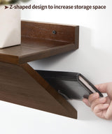 Sivapleso Floating Nightstand, Z-Shape 13 Inch Small Floating Night Stand Walnut Wood Floating Bedside Table Wall Mounted Side Table for Bedroom Sivapleso