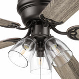 Portage Bay Ceiling Fans 52" Renton Bronze Indoor Fan with Clear 3 Light LED Multi Arm; E26/B11 Bulb and Pull-Chains, Traditional Style, 5 Reversible Barnwood/Dark Chestnut Blades, 51439 Portage Bay