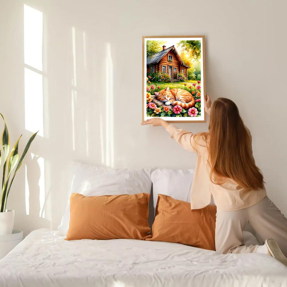 GDYEEH DIY 5D Cute Kitten Diamond Art Kits, Round Full Drill Hut Garden Diamond Painting Picture, Sleeping Cat Painting by Numbers Art Kits for Adults Beginners Home Wall Decor 12x16 inch GDYEEH