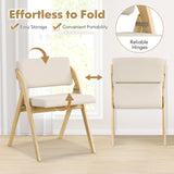 GOFLAME Folding Dining Chairs Set of 2, Upholstered Kitchen Chairs with Padded Seat & Backrest, Modern Side Chairs with Rubber Wood Legs for Home Office Events, Wedding, No Assembly Needed, Natural GOFLAME
