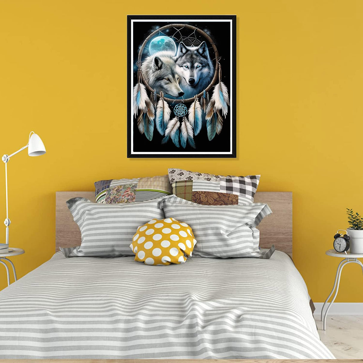 Pavemlo 5D Diamond Art Kits for Adults Dreamcatcher Wolf, Full Drill Diamond Art Animals Pictures Paint with Diamonds, DIY Cross Stitch Jewel Art Rhinestone Craft for Home Wall Decor 12x16 in Pavemlo