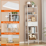 Furologee 5 Tier Bookshelf, Ladder Shelf with Drawer, Tall and Narrow Bookcase, Storage Shelves Organizer,Industrial Display Standing Units for Bathroom,Kitchen,Bedroom,Living Room,White Furologee
