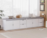 LVB Storage Entryway Bench, Long Shoe Bench with Drawers Storage Shelf, Modern Entry Way Bench with Padded Cushioned Seating, Wood Shoe Rack Bench for Foyer Entrance Living Bedroom, White Oak, 40in LVB