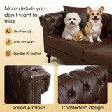 Kvutx 99.4" X 99.4" L Shaped Couch Faux Leather Sectional Couch with Three Pillows Chesterfield L Shaped Sofa 5 Seat PU Leather Sectional Couches for Living Room Brown Kvutx