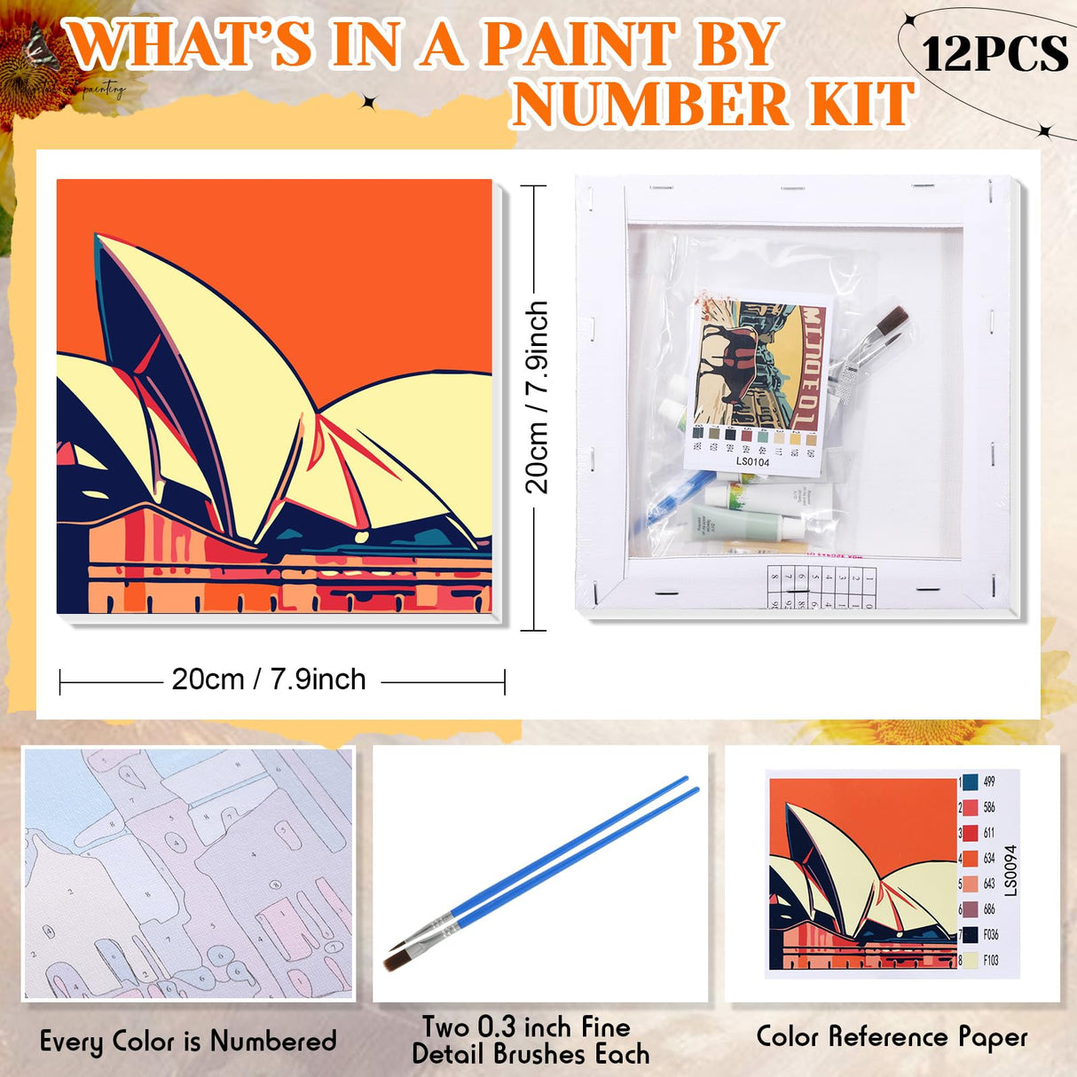 Nezyo 12 Sets Paint by Numbers Kit with Frame for Adult Beginners, Paint by Number DIY Acrylic Painting Canvas for Painting Party, Classroom Activity Birthday Gift, 8 x 8 Inch Nezyo