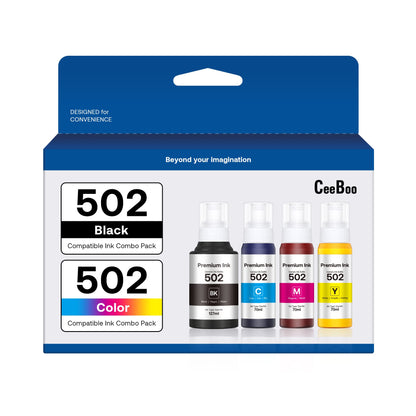 Compatible 502 Ink Bottles Replacement for Epson Compatible 502 Ink Refill Bottles ( Not Sublimation Ink ) Use for ET-2850 ET-3830 ET-3850, 4 Bottles