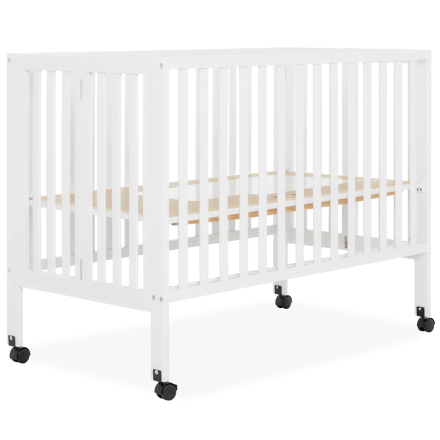 Dream On Me Quinn Full-Size Folding Crib In White, Removeable Wheels, Modern Nursey, Adjustable Mattress Support, Portable Crib, Patented Folding System - WoodArtSupply