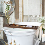 Hanobe Bathtub Tray Bath Caddy: Wood Tub Trays Table Extra Large Rustic Bathtub Shelf Across Tub Wooden Serving Tray with Handles for Bathroom, 31" Hanobe