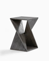 Albany Living Hand Made One-of-a-Kind Carved Mango Wood Twisted X Shape End Table, Distressed Grey Albany Living