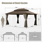 Domi 12'x16' Hardtop Gazebo Canopy Metal,Outdoor Aluminum Gazebo with Galvanized Steel Double Roof,Curtain and Netting,Permanent Gazebo Pavilion for Patio Deck,Backyard domi outdoor living