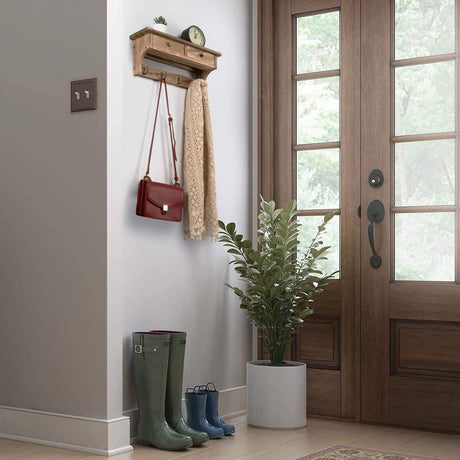 Emfogo Rustic Wood Coat Rack with Shelf & Hooks - Farmhouse Wall Mounted Coat Rack for Entryway, Mudroom, Bedroom, Kitchen, Bathroom (Brown) Emfogo